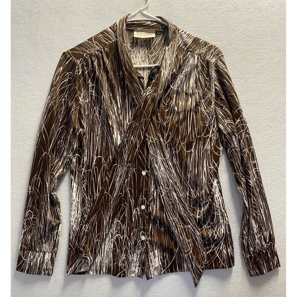 Lee Mar Tops - Vintage Lee Mar Dacron Polyester Blouse Shirt Button Up Collar with Scarf Collar